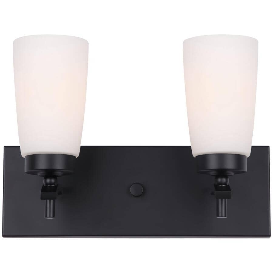 CANARM:Portia 2 Light Vanity Light Fixture - Black with Flat Opal Glass