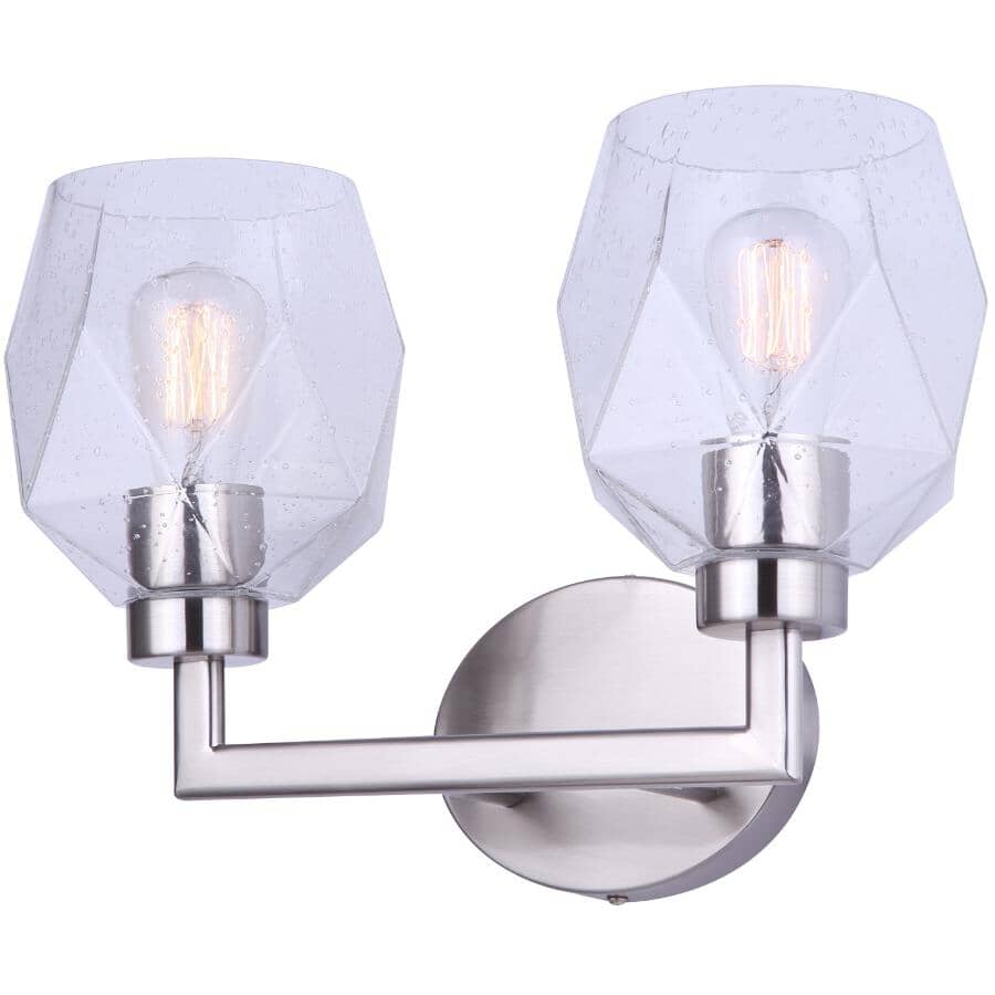 CANARM:Lenci 2 Light Vanity Light Fixture - Brushed Nickel with Seeded Glass