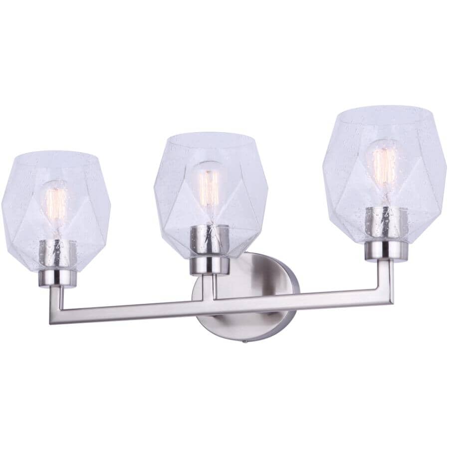 CANARM:Lenci 3 Light Vanity Light Fixture - Brushed Nickel with Seeded Glass