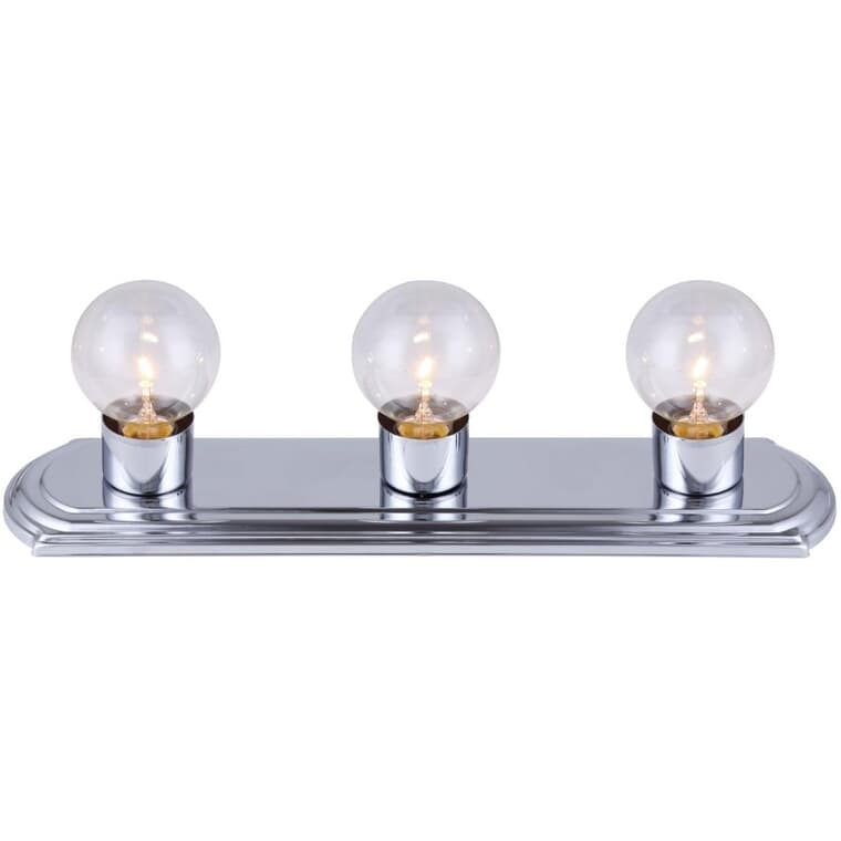 3 Light Vanity Light Fixture - Chrome with Clear Glass
