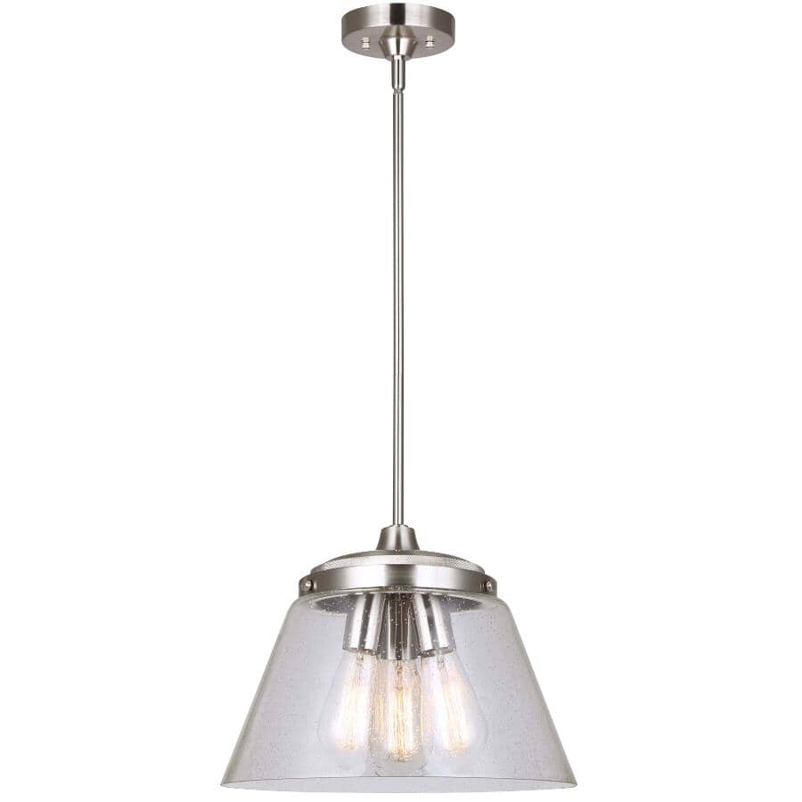 SCOTT MCGILLIVRAY:Analie 3 Light Dual Mount Chandelier or Semi Flush Mount Light Fixture - Brushed Nickel with Seeded Glass