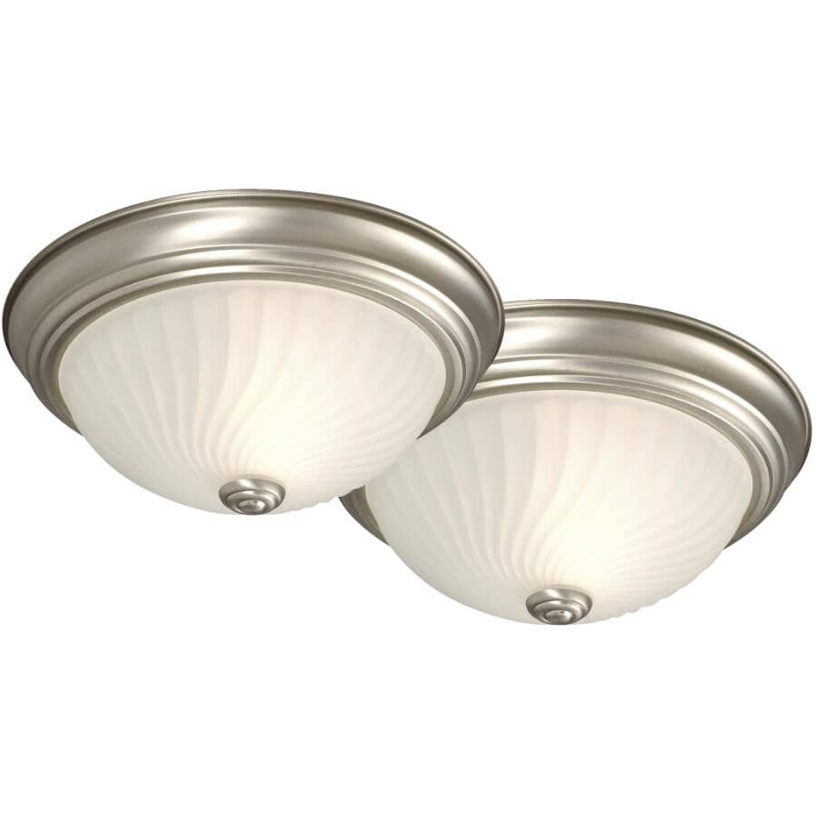 GALAXY:Flush Mount Light Fixture - Pewter with Frosted Swirl Glass, 11-1/8", 2 Pack