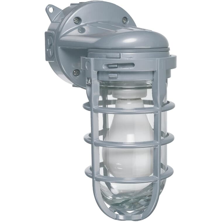 Outdoor Caged Wall Light Fixture - Grey, 10''