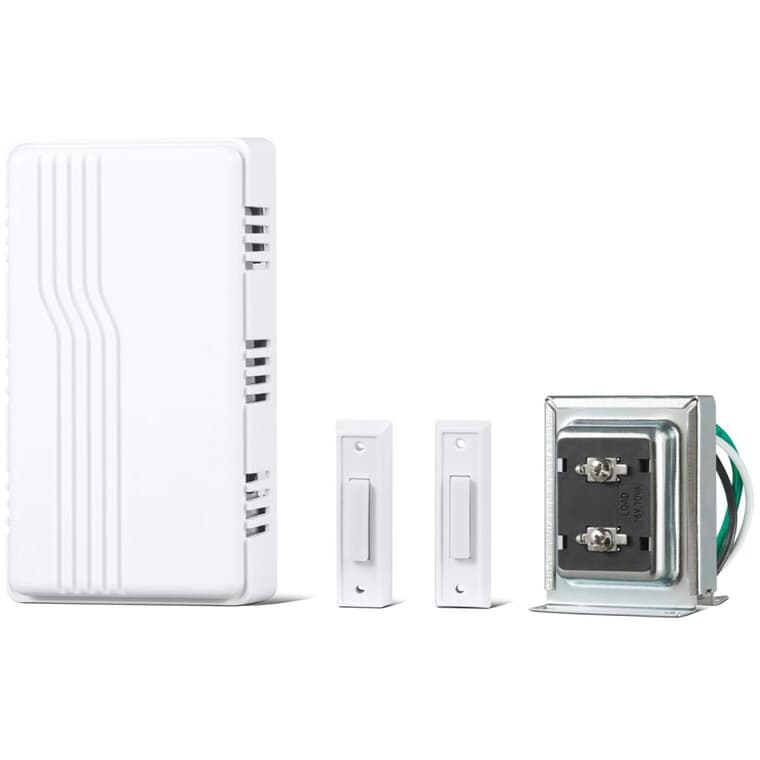 Contractor's Wired Doorbell Chime Kit with Transformer + 2 Buttons - White
