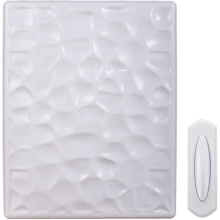 Wireless Doorbell - with Push Button, White Hammered Finish