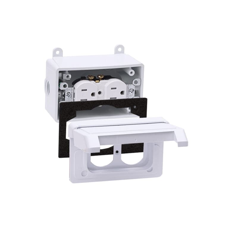 White PVC Horizontal Weatherproof Tamper Resistant Receptacle Kit