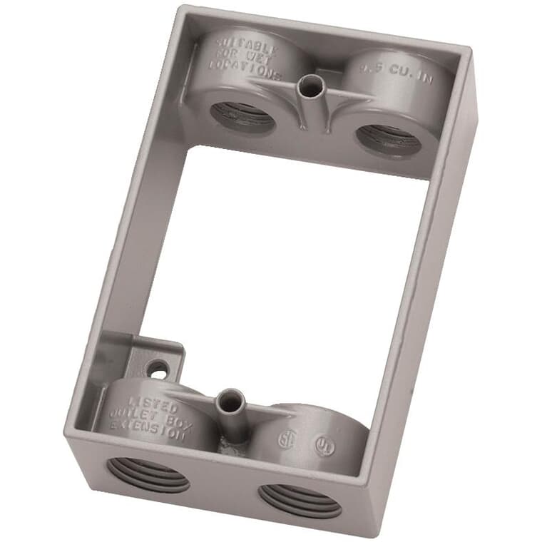 1 Gang Aluminum Grey Box Extension Adapter with 4 Threaded Outlets