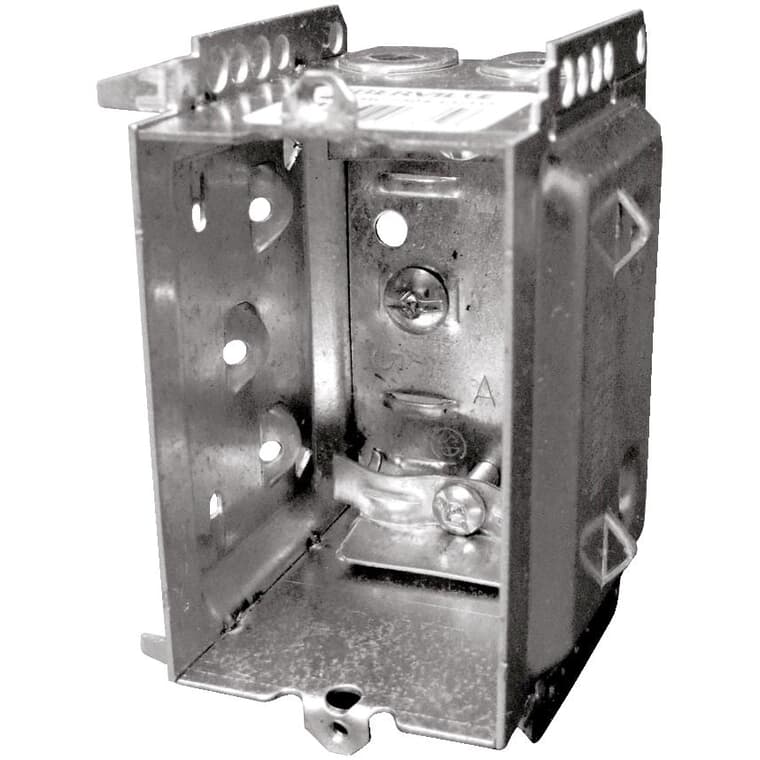 Boîte de dispositif groupable de 2-1/2 po avec guides de positionnement latéraux pour clouage extérieur
