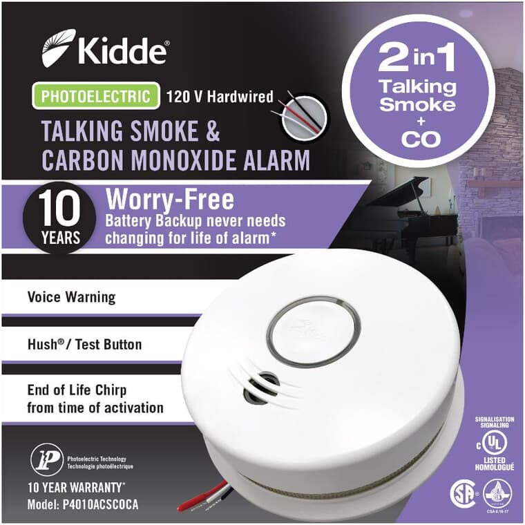Hardwired Smoke & Carbon Monoxide Detector - with 10 Year Battery + Voice Warning
