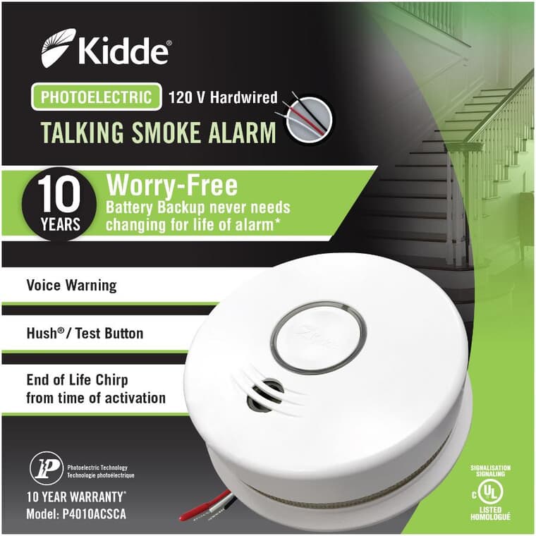 Hardwired Smoke Detector - with 10 Year Battery Backup + Voice Notifications