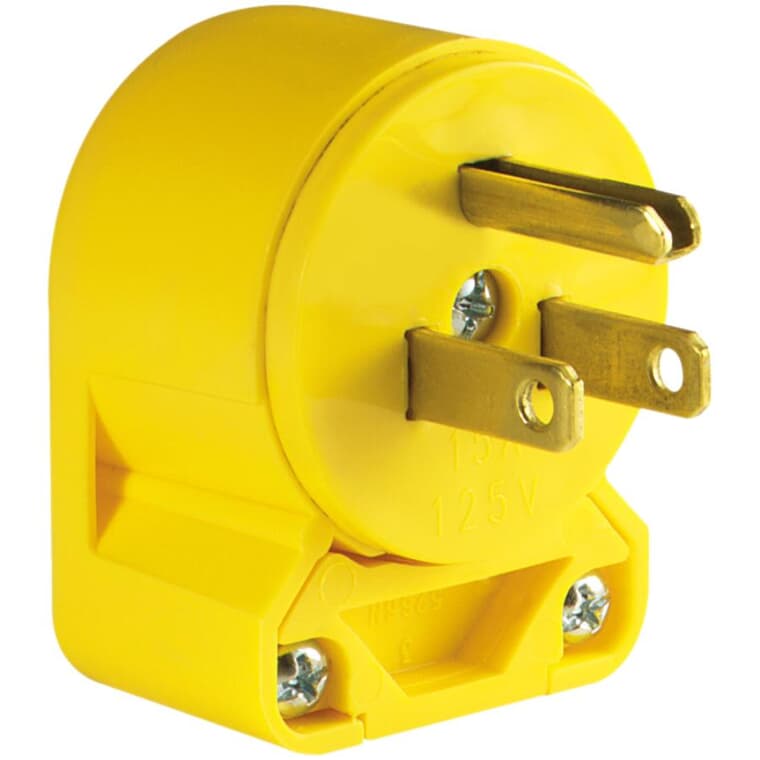 Fiche électrique trifilaire angulaire de 15 A et 125 V, jaune