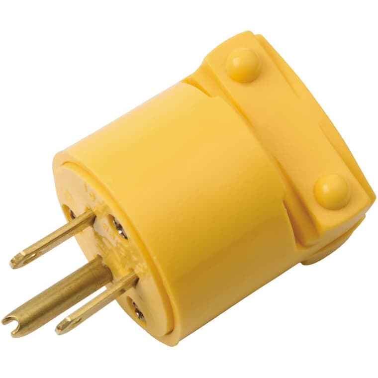 3 Wire 15 Amp 125V Yellow Vinyl Electrical Plug