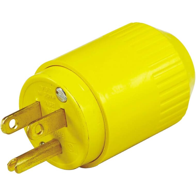 Fiche électrique trifilaire de 15 A et 125 V, jaune