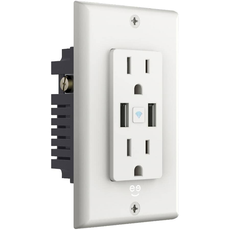 GEENI:15 Amp White Decorator Tamper Resistant Smart Receptacle, with Dual Port USB Charge