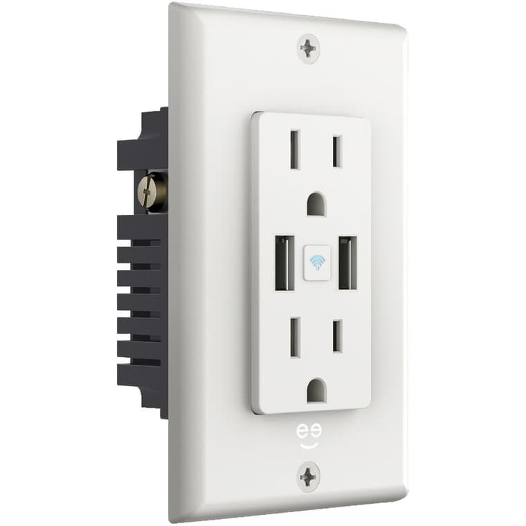 15 Amp White Decorator Tamper Resistant Smart Receptacle - with Dual Port USB Charge