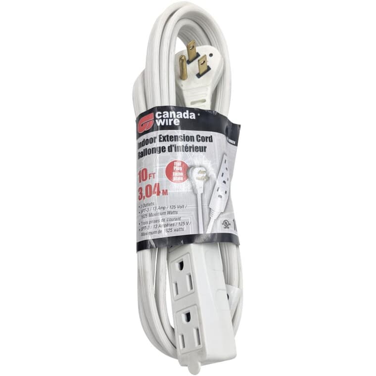 3 Outlet Angled Plug Indoor Extension Cord - White, 10'