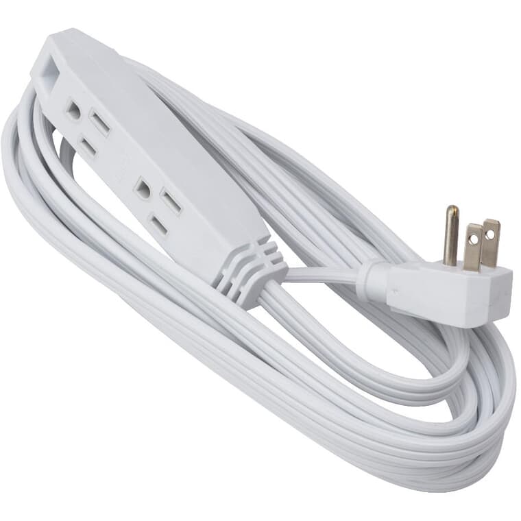 3 Outlet Angled Plug Indoor Extension Cord - White, 3m
