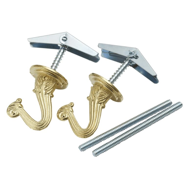 2 Pack 1-1/2" Brass Plated Ceiling Hooks