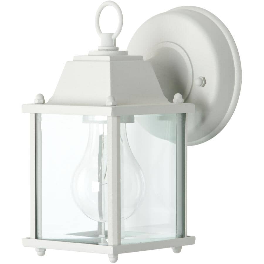 GALAXY:Outdoor Downward Coach Light Fixture - White with Clear Bevelled Glass, 8-1/2"