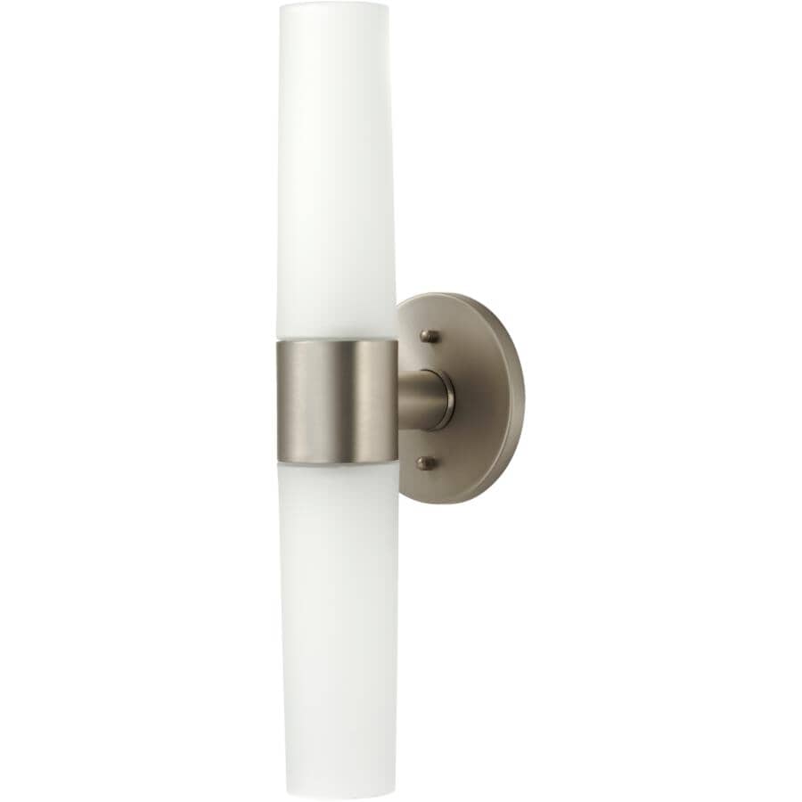GALAXY:Hadley 2 Light Wall Sconce - Brushed Nickel with White Glass