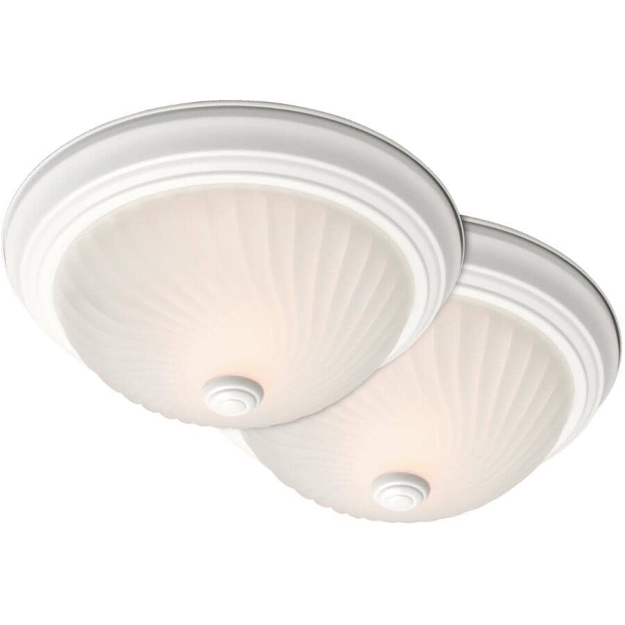 GALAXY:Flush Mount Light Fixture - White with Frosted Swirl Glass, 11-1/8", 2 Pack