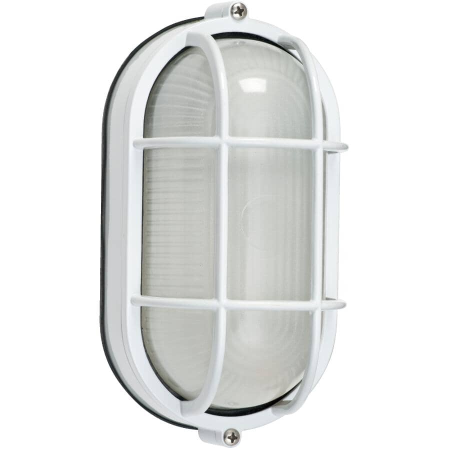 GALAXY:Outdoor Oval Wall Light Fixture - White with Frosted Glass, 8-1/2"