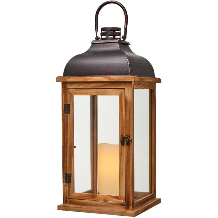 18" Wood & Metal Lantern - with Battery Operated LED Candle