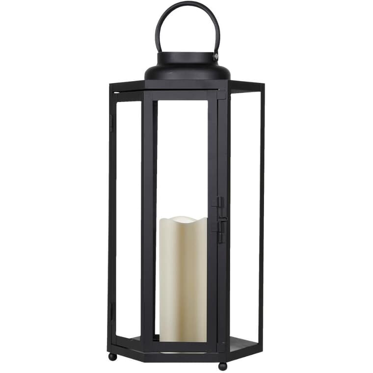 21" Black Metal Lantern - with Battery Operated LED Candle