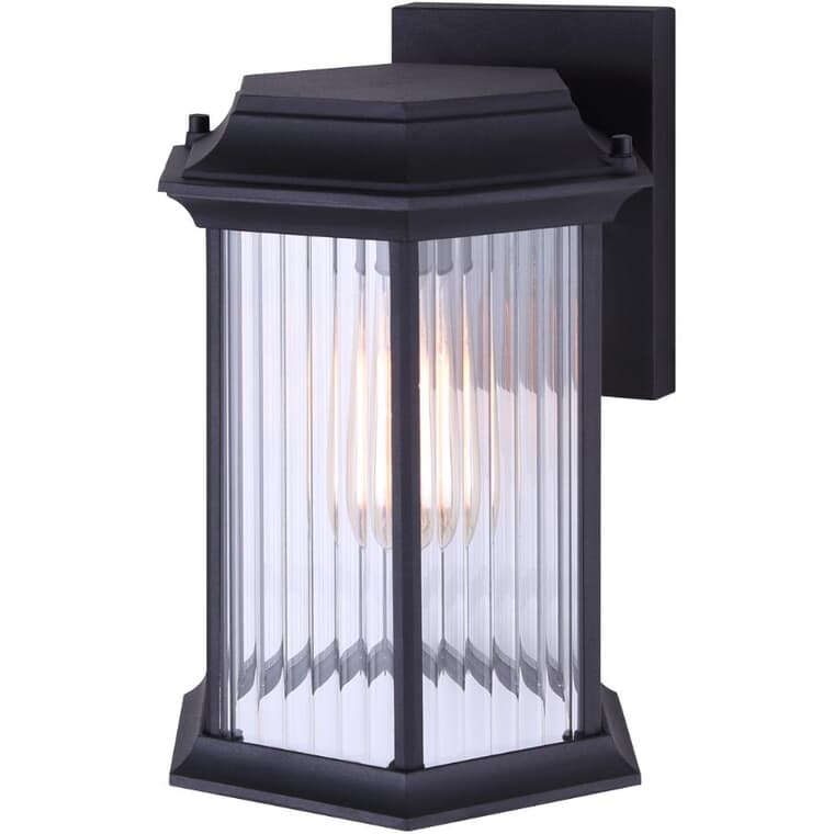 Kitley Outdoor Downward Coach Light Fixture - Black with Clear Ribbed Glass, 11"