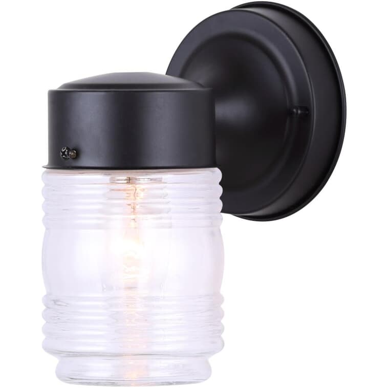 Outdoor Downward Jam Jar Wall Light Fixture - Black with Clear Glass, 6"