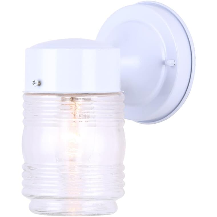 Outdoor Downward Jam Jar Wall Light Fixture - White with Clear Glass, 6"