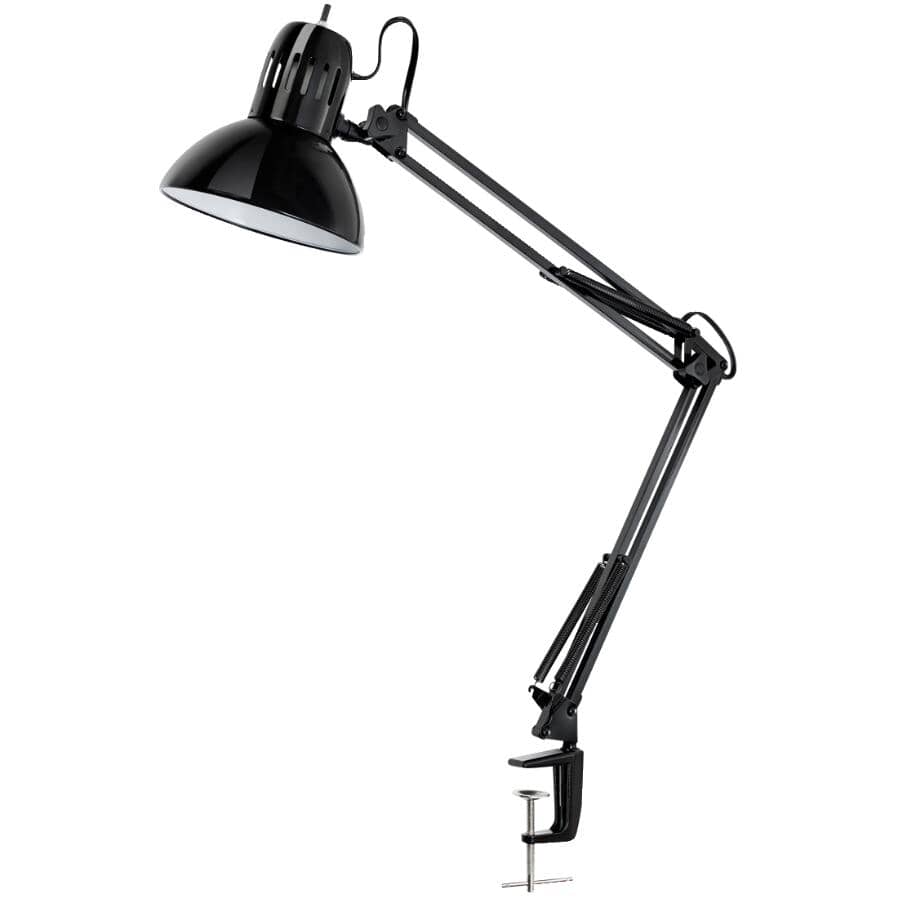 GLOBE ELECTRIC:Black Clamp On Desk Lamp with Swing Arm
