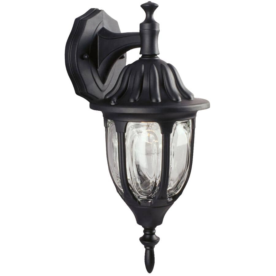 GALAXY:Outdoor Downward Coach Light Fixture - Black with Clear Bubble Glass, 15"