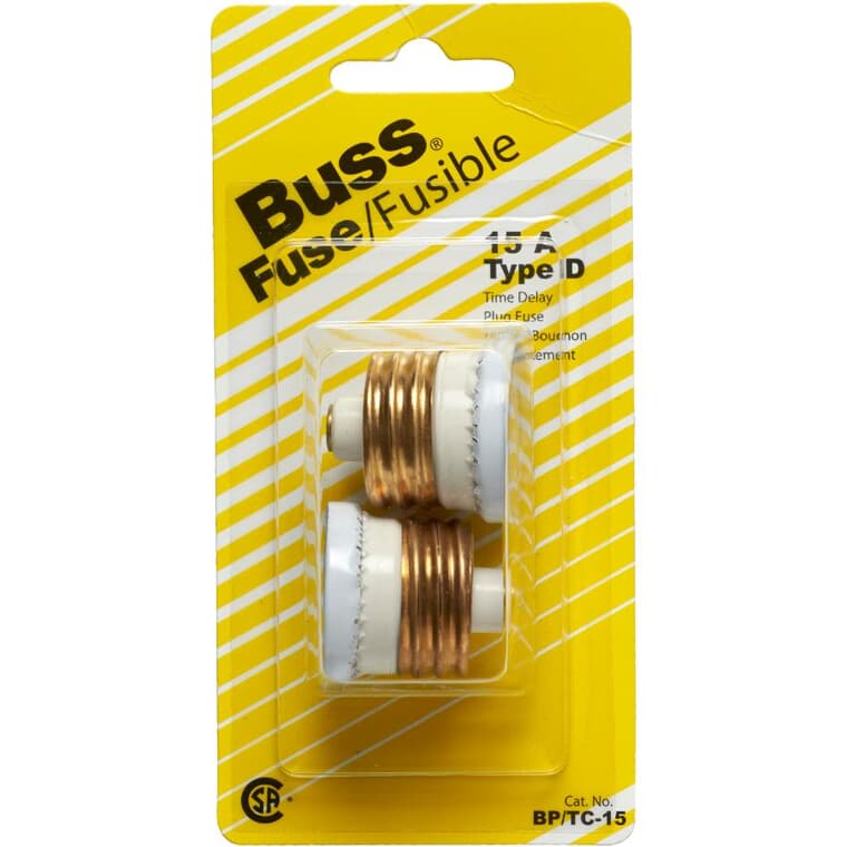 15 Amp D-Type Plug Fuse - with Time Delay, 2 Pack
