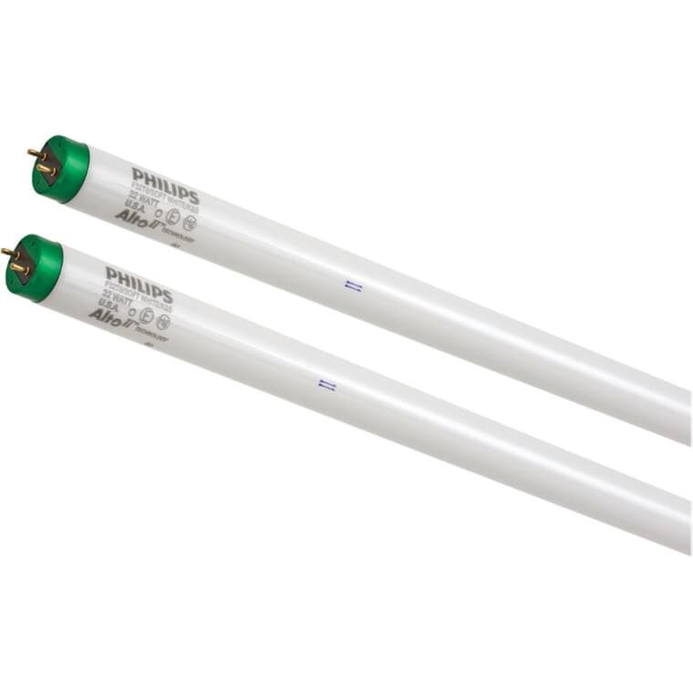 32W T8 Bi-Pin Bright White Fluorescent Light Bulbs - 48", 2 Pack