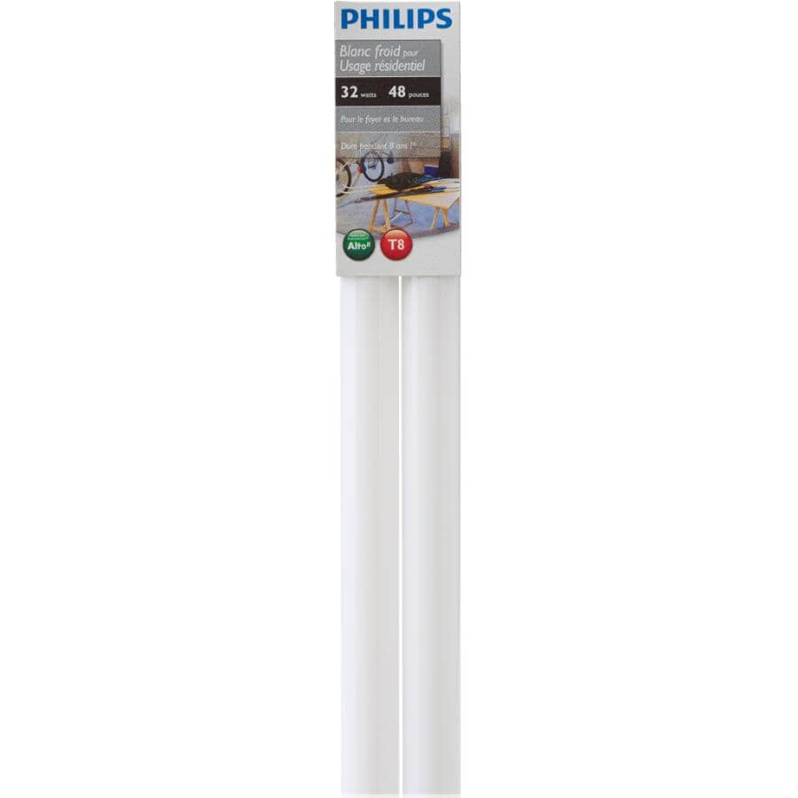 PHILIPS:32W T8 Bi-Pin Cool White Fluorescent Light Bulbs - 48", 2 Pack