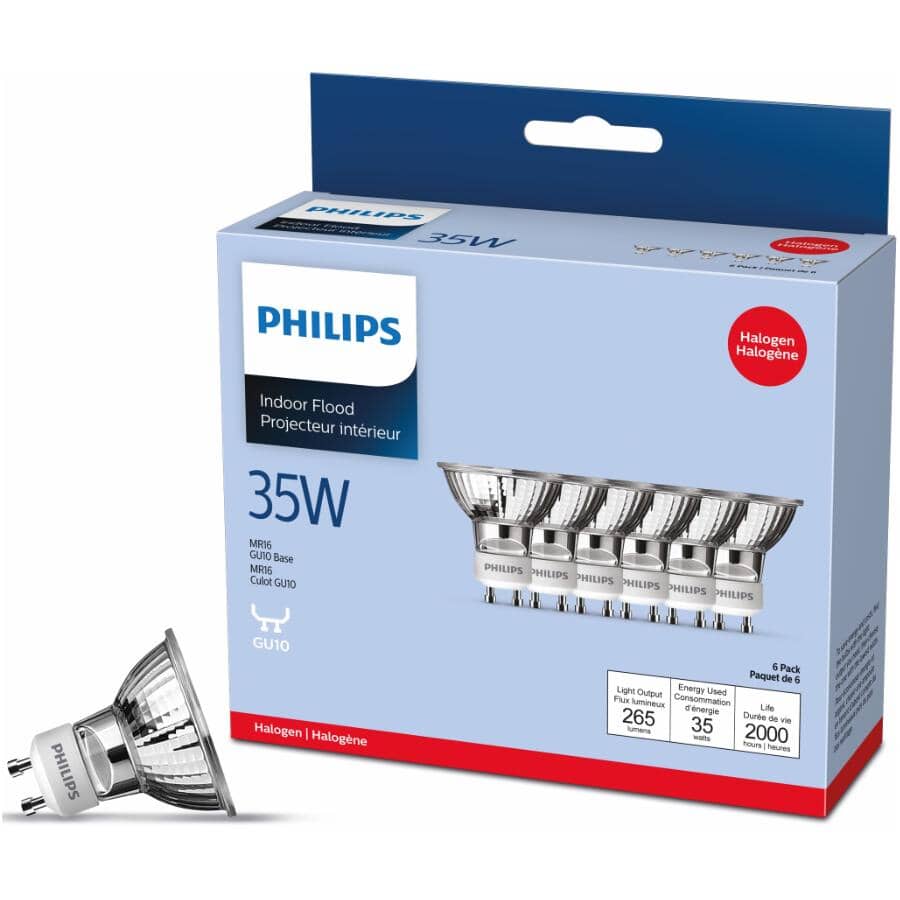 PHILIPS 35W MR16 GU10 Base Dimmable Halogen Flood Light Bulbs