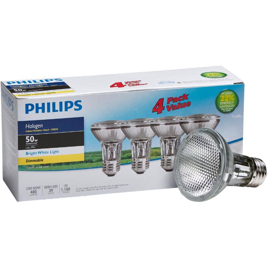 PHILIPS:39W PAR20 Medium Base Dimmable Halogen Flood Light Bulbs - 4 Pack
