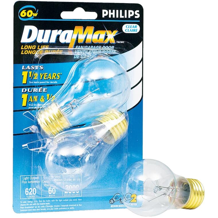 60W A15 Medium Base Clear Fan & Garage Light Bulbs - 2 Pack