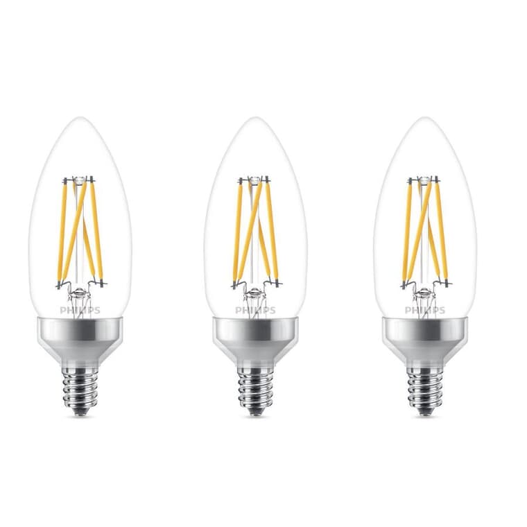 Ampoules à DEL B11 de 2 W à culot candélabre, à intensité variable et à lumière chaude, blanc doux, paquet de 3