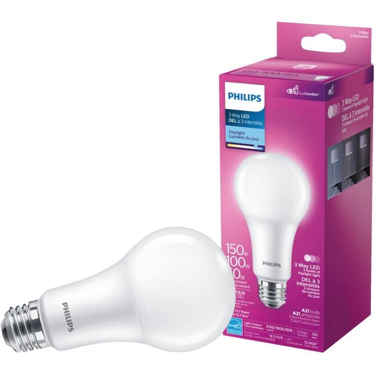 6W/13W/18.5W A21 Medium Base Daylight LED Tri-light Bulb