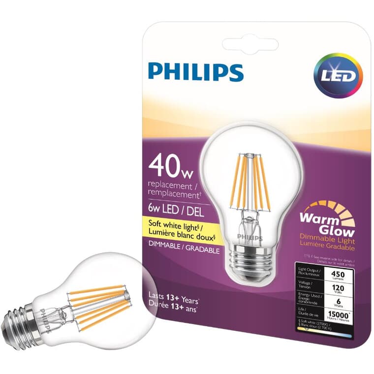 5.5W A19 Medium Base Soft White Warm Glow Dimmable LED Light Bulb