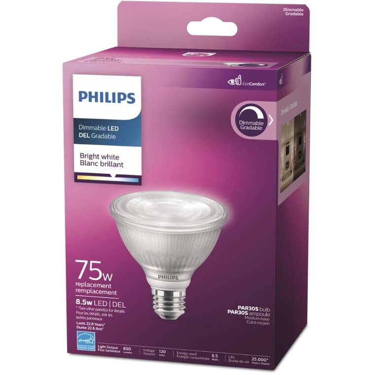 8.5W PAR30 Medium Base Bright White Dimmable Short Neck LED Light Bulb