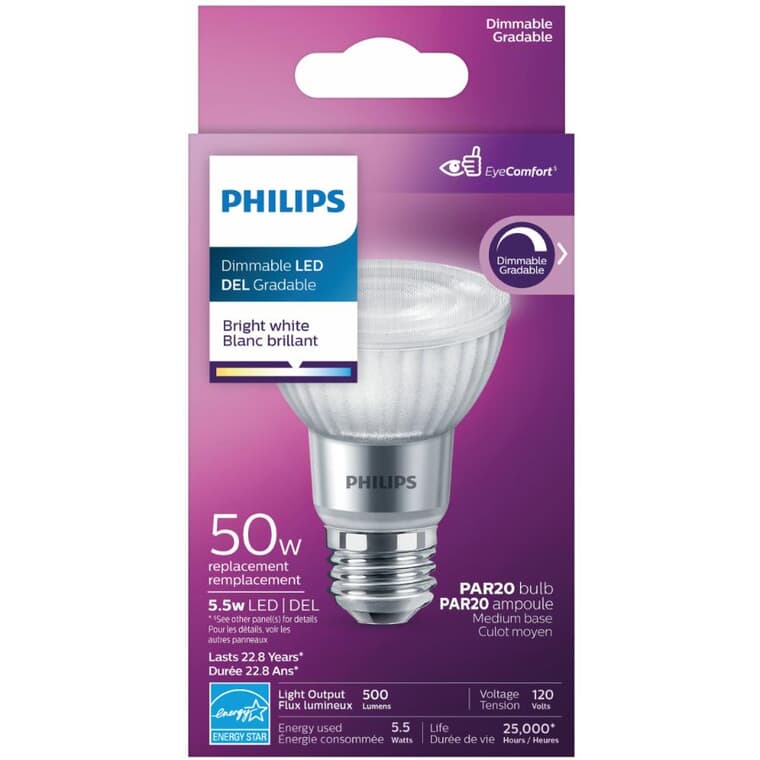 5.5W PAR20 Medium Base Bright White Dimmable LED Light Bulb