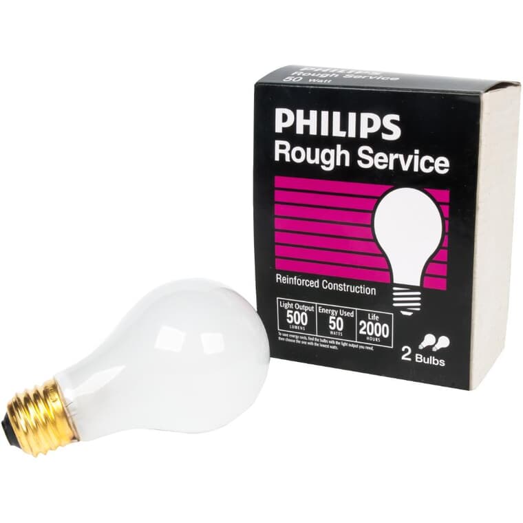 50W A19 Medium Base Frosted Rough Service Light Bulbs - 2 Pack