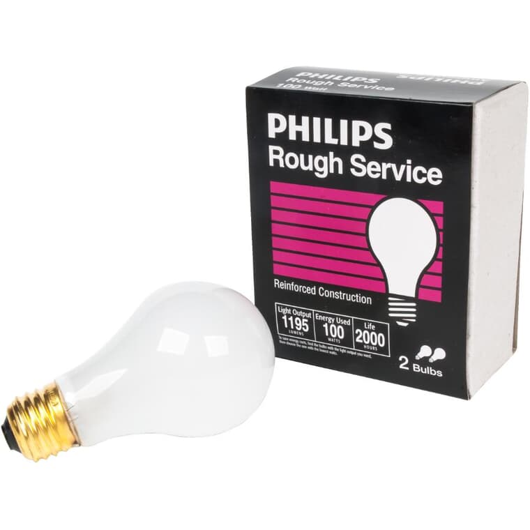 100W A19 Medium Base Frosted Rough Service Light Bulbs - 2 Pack