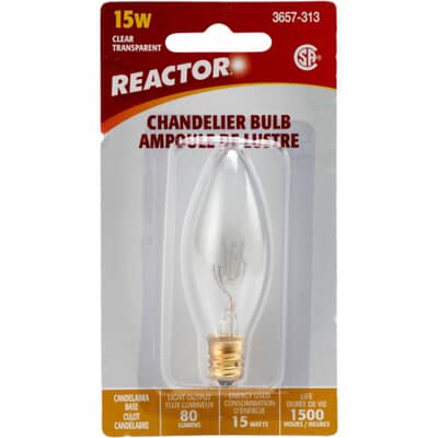 Reactor 15w Clear B8 Candelabra Base Chandelier Light Bulb Home Hardware Reactor 15w Clear B8 Candelabra Base, Chandelier Light Bulbs With Candelabra Base