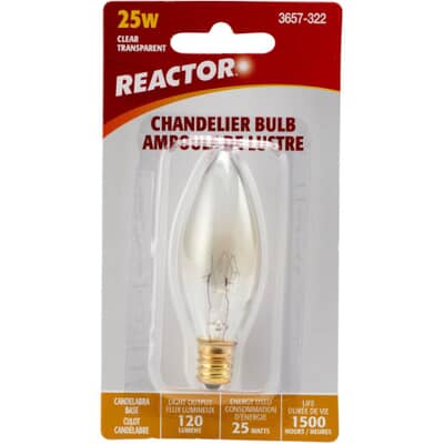 Reactor 25w Clear B8 Candelabra Base Chandelier Light Bulb Home Hardware Reactor 25w Clear B8 Candelabra Base, Chandelier Light Bulbs With Candelabra Base