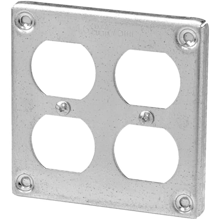 4" Square Metal Double Duplex Receptacle Plate