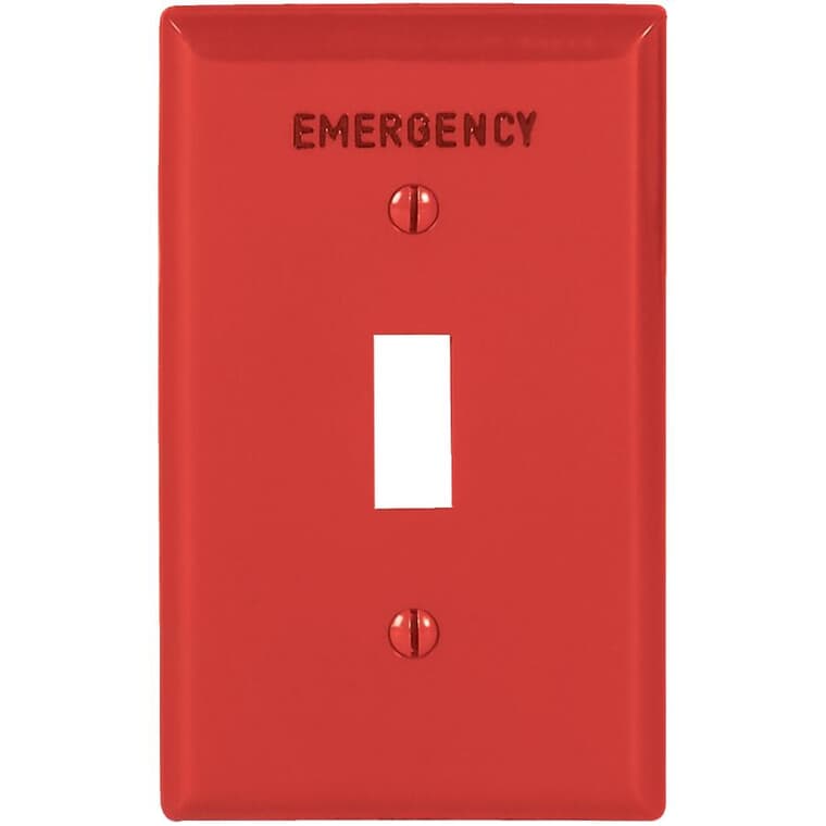 Plaque en plastique "Emergency" pour un interrupteur à bascule, rouge